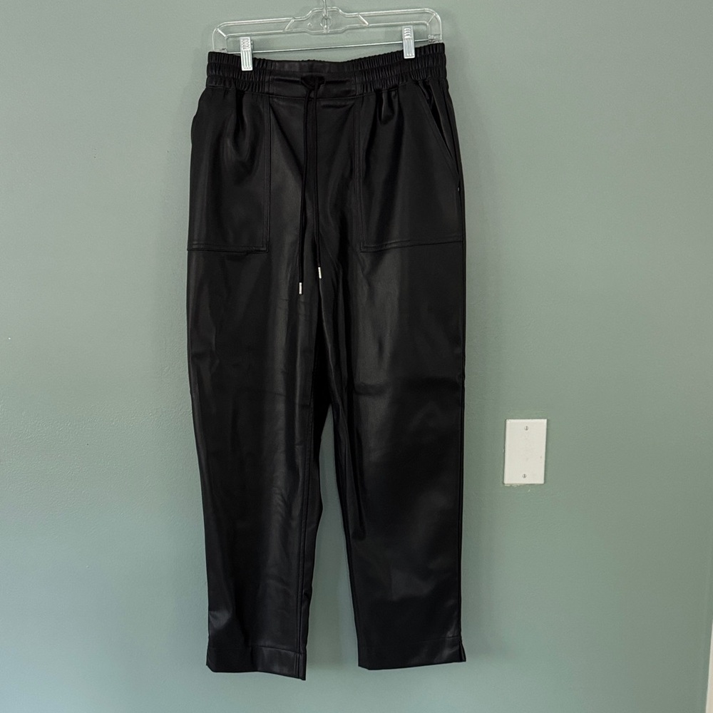 Sleek Black Faux Leather Joggers